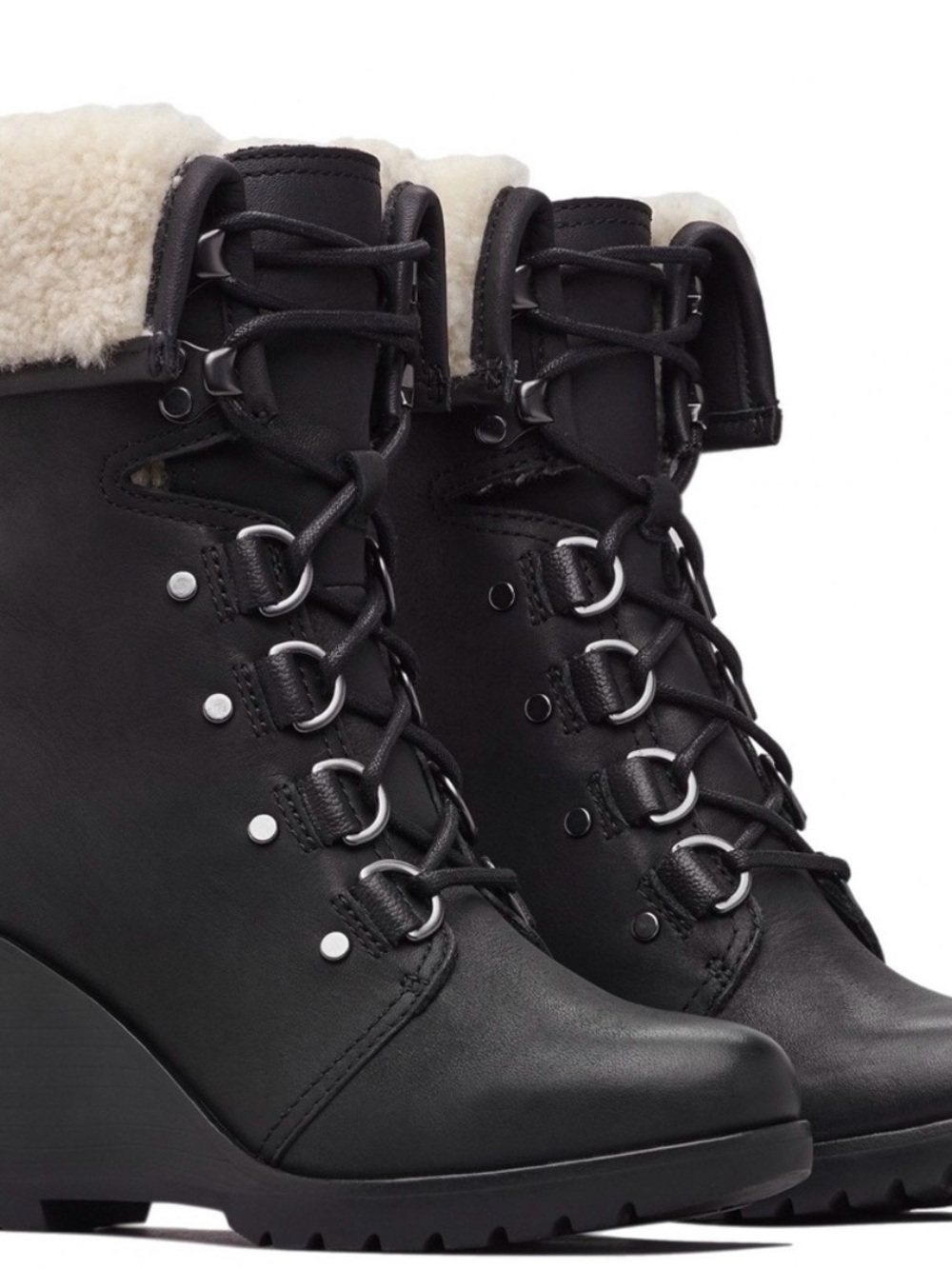 NWOT Women's Sorel Shearling Lace-Up Wedge Boot
